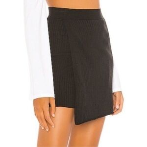 New Free People Mod Faux Wrap Knit Black Elastic Waist Mini Skirt Size Small